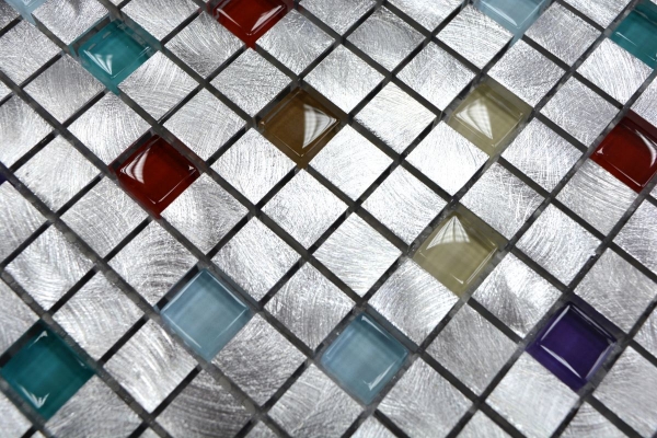 Muestra de mano mosaico azulejo aluminio translúcido aluminio vidrio mosaico Crystal color plata MOS49-A702_m