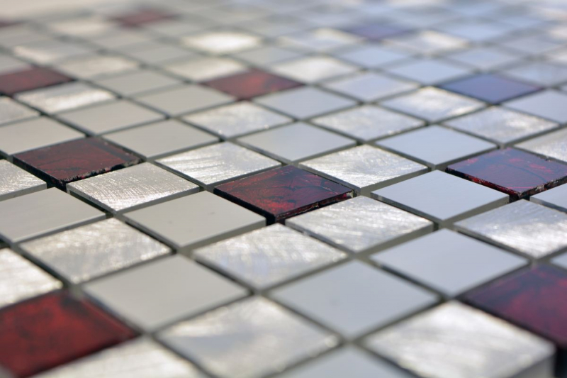 Muestra de mano mosaico azulejo aluminio translúcido aluminio vidrio mosaico Cristal plata rojo MOS49-O301F_m