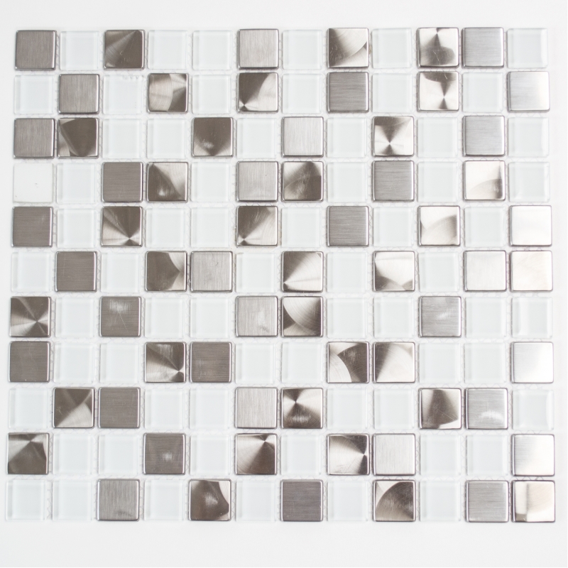 Mosaico de azulejos de acero inoxidable mosaico de vidrio de acero blanco plata mosaico de azulejos MOS129-0104