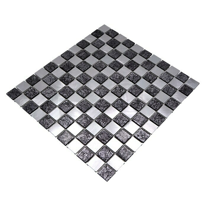 Mosaico de aluminio mosaico de vidrio damero negro antracita plata MOS49-0302