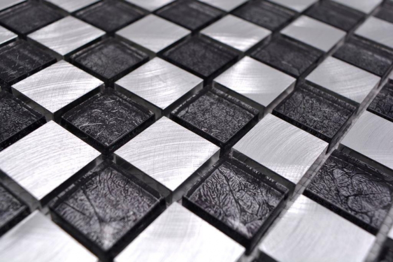 Mosaico de azulejos de aluminio mosaico de vidrio damero negro antracita plata MOS49-0302_8mm