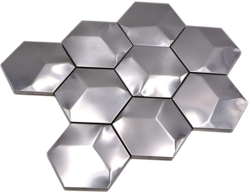 Acero inoxidable mosaico azulejo hexágono de plata 3D cepillado mate azulejo backsplash pared de la cocina