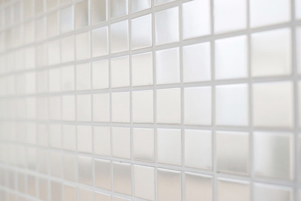 Muestra de mano mosaico azulejo acero inoxidable plata acero cepillado azulejo backsplash cocina MOS129-23D_m