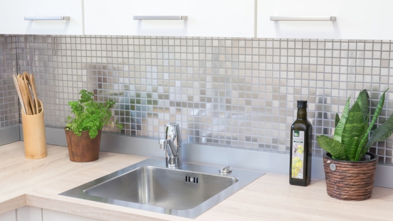 Acero inoxidable azulejo de mosaico de plata cepillado mate azulejo backsplash pared de la cocina MOS129-23D