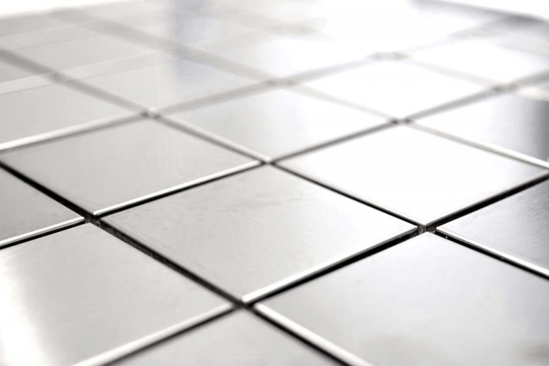 Muestra de mano mosaico azulejo acero inoxidable plata acero cepillado azulejo backsplash cocinaMOS129-48E_m