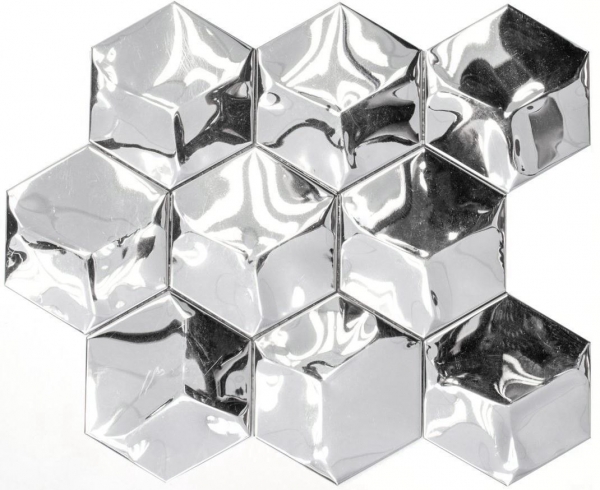 Acero inoxidable azulejo de mosaico de plata hexágono 3D brillante pared de la cocina MOS129-HXM10SG