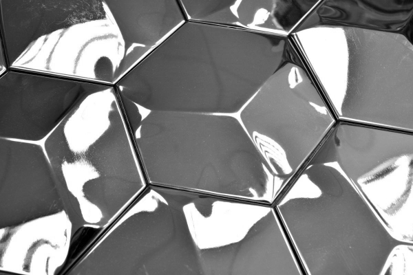 Acero inoxidable azulejo de mosaico de plata hexágono 3D brillante pared de la cocina MOS129-HXM10SG