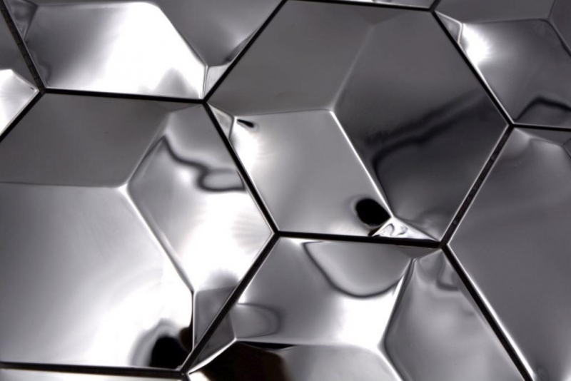 Acero inoxidable azulejo de mosaico de plata hexágono 3D brillante pared de la cocina MOS129-HXM10SG