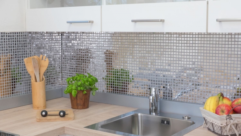 Acero inoxidable azulejo de mosaico de plata brillante azulejo backsplash pared de la cocina MOS129-15G