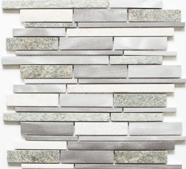 Muestra de mano mosaico azulejo cuarcita piedra natural aluminio plata gris claro beige compuesto MOS49-XSA535_m