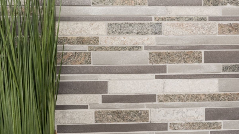 Mosaico azulejo cuarcita piedra natural aluminio gris plata beige claro compuesto tira azulejo pared - MOS49-XSA535