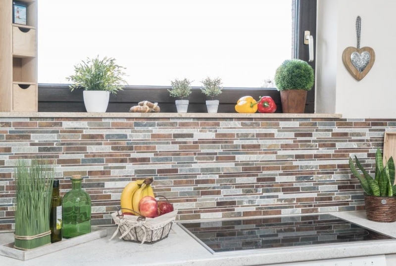 Mosaico de azulejos de piedra natural de cobre gris óxido compuesto barras de pared frente a la pared azulejos backsplash cocina - MOS47-XSK565