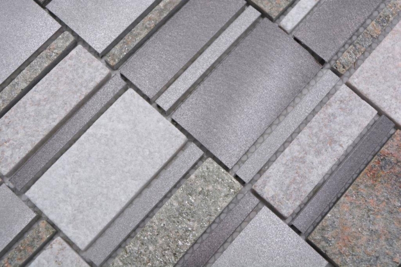Mosaico azulejo cuarcita piedra natural aluminio plata gris claro beige azulejo backsplash MOS49-505