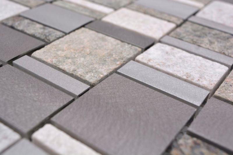 Mosaico azulejo cuarcita piedra natural aluminio plata gris claro beige azulejo backsplash MOS49-515