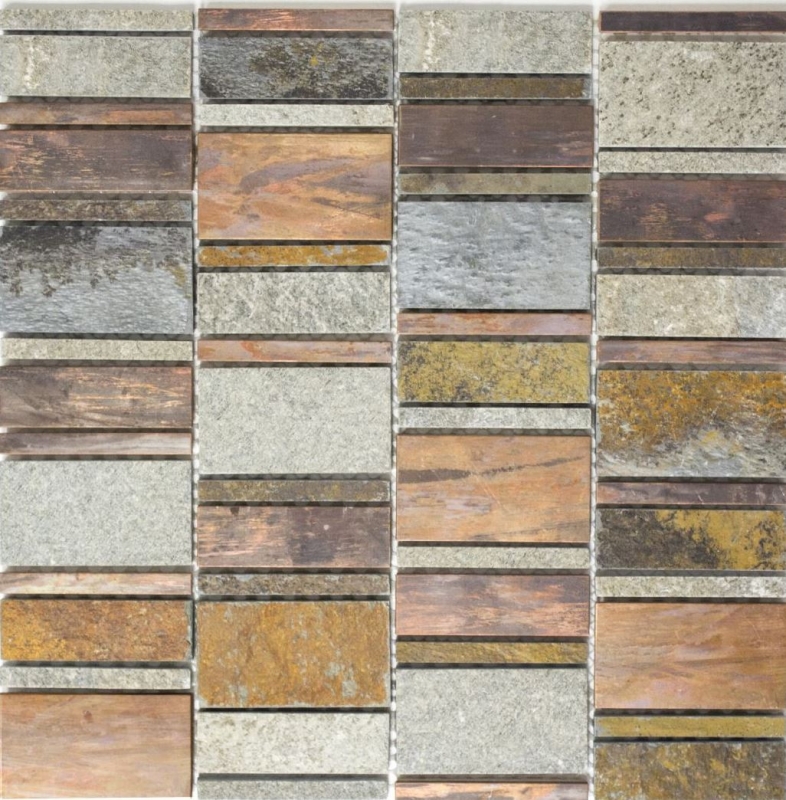 Mosaico de cobre azulejo gris óxido rectángulo piedra natural cocina salpicadero azulejo backsplash MOS47-575