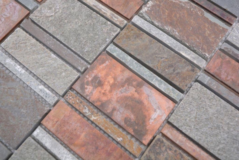 Mosaico de cobre azulejo gris óxido rectángulo piedra natural cocina salpicadero azulejo backsplash MOS47-575