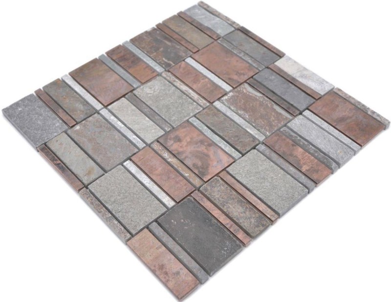 Mosaico de cobre azulejo gris óxido rectángulo piedra natural cocina salpicadero azulejo backsplash MOS47-575