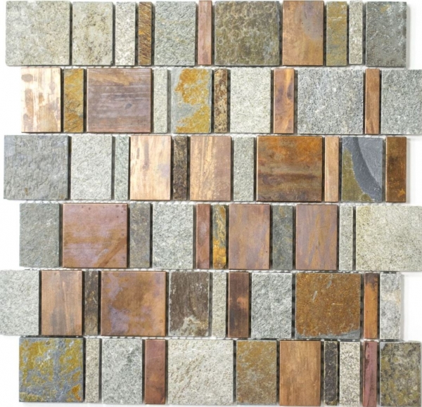 Muestra de mano mosaico azulejo cobre gris óxido cobre rectángulo piedra azulejo backsplash cocina MOS47-585_m