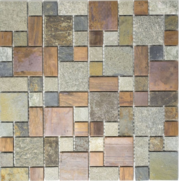 Mosaico de cobre azulejo gris óxido combinación cocina salpicaduras azulejo backsplash piedra MOS47-595