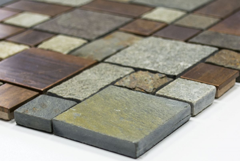 Mosaico de cobre azulejo gris óxido combinación cocina salpicaduras azulejo backsplash piedra MOS47-595