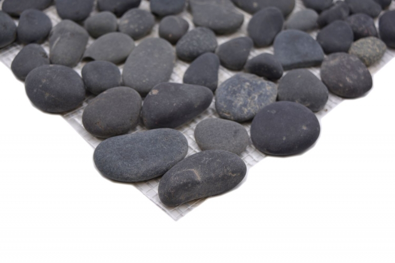 Piedra de río guijarro guijarro arqueado gris oscuro antracita negro plato de ducha pared de ducha cocina - MOS30-0208