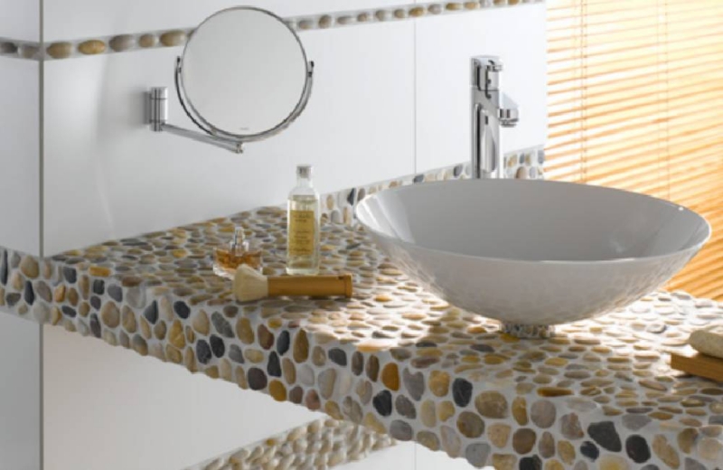 Río guijarro piedra guijarro curva beige gris negro crema antracita plato de ducha ducha pared cocina - MOS30-1204