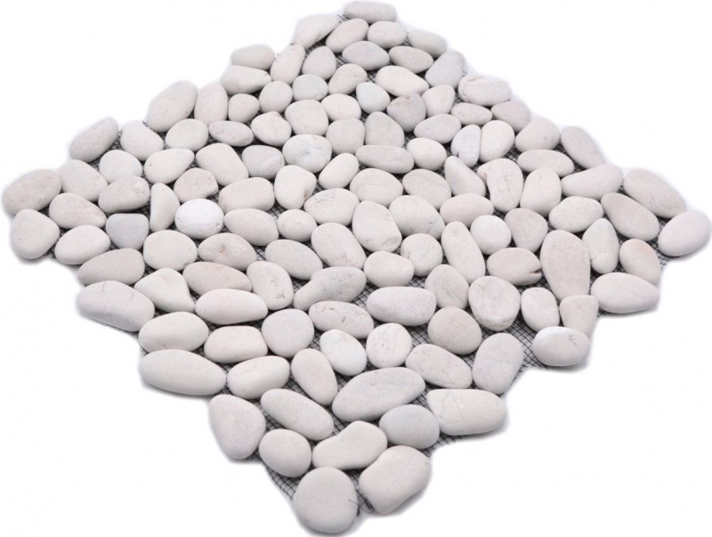 Piedra de río guijarro guijarro curvado blanco crema marfil plato de ducha pared de ducha azulejo backsplash cocina - MOS30-0102