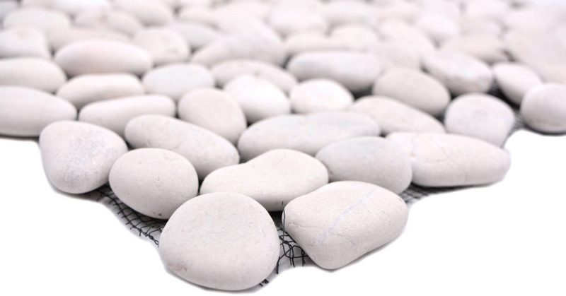 Piedra de río guijarro guijarro curvado blanco crema marfil plato de ducha pared de ducha azulejo backsplash cocina - MOS30-0102