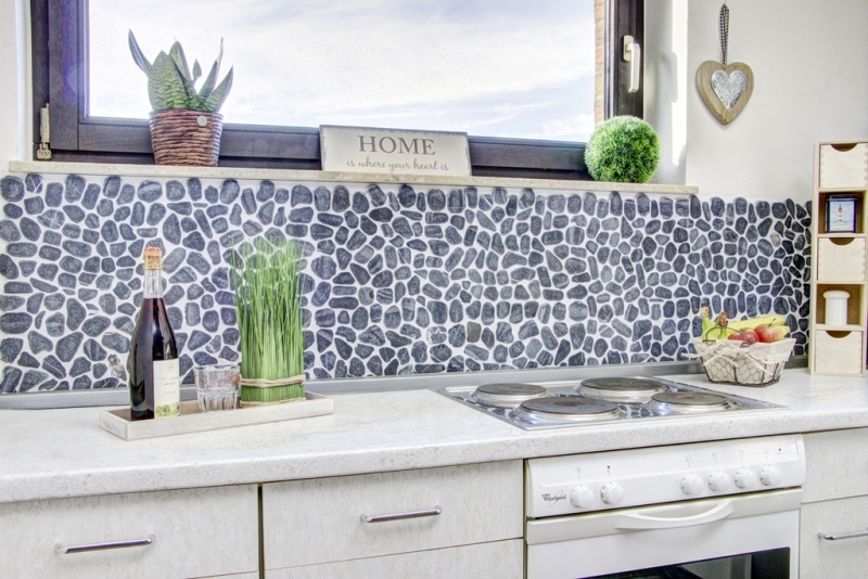 Río guijarro piedra guijarro corte negro antracita gris azulejo backsplash plato de ducha pared de la ducha - MOS30-0302