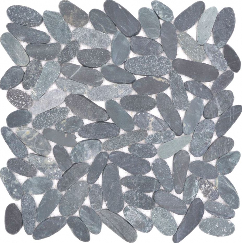 Río guijarro piedra guijarro corte negro gris oscuro antracita plato de ducha azulejo backsplash cocina - MOS30-IN24