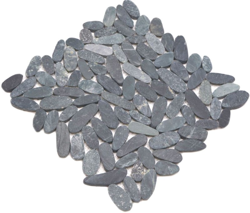 Río guijarro piedra guijarro corte negro gris oscuro antracita plato de ducha azulejo backsplash cocina - MOS30-IN24