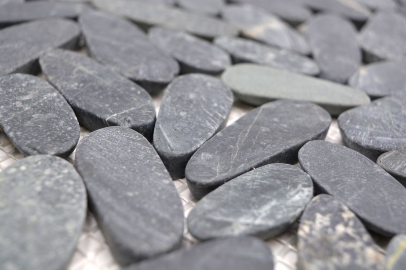 Río guijarro piedra guijarro corte negro gris oscuro antracita plato de ducha azulejo backsplash cocina - MOS30-IN24