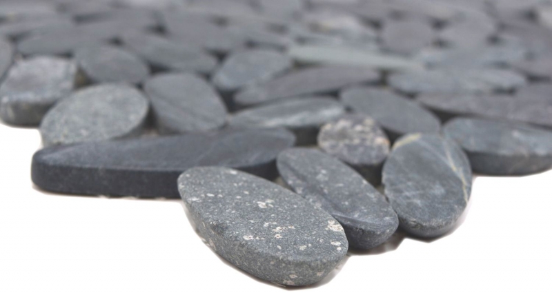 Río guijarro piedra guijarro corte negro gris oscuro antracita plato de ducha azulejo backsplash cocina - MOS30-IN24