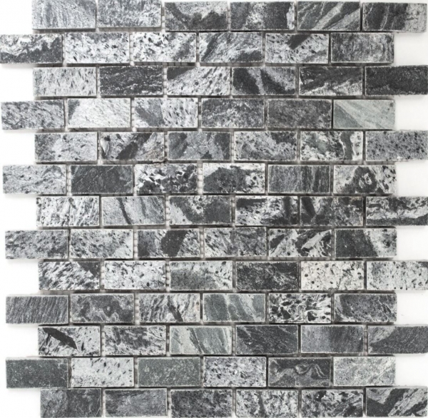 Muestra de mano mosaico azulejo cuarcita piedra natural ladrillo gris plata pulido MOS28-0202_C_m