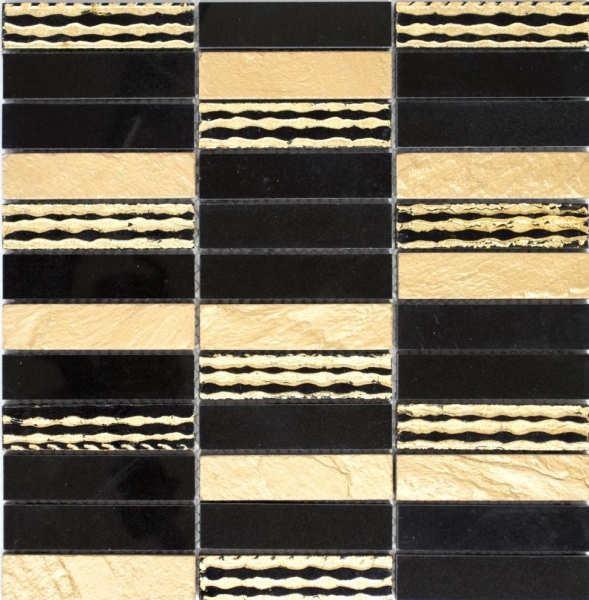 Muestra de mano mosaico azulejo mármol piedra natural rectángulo piedra talla oro negro MOS40-STN79_m