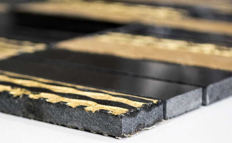 Muestra de mano mosaico azulejo mármol piedra natural rectángulo piedra talla oro negro MOS40-STN79_m