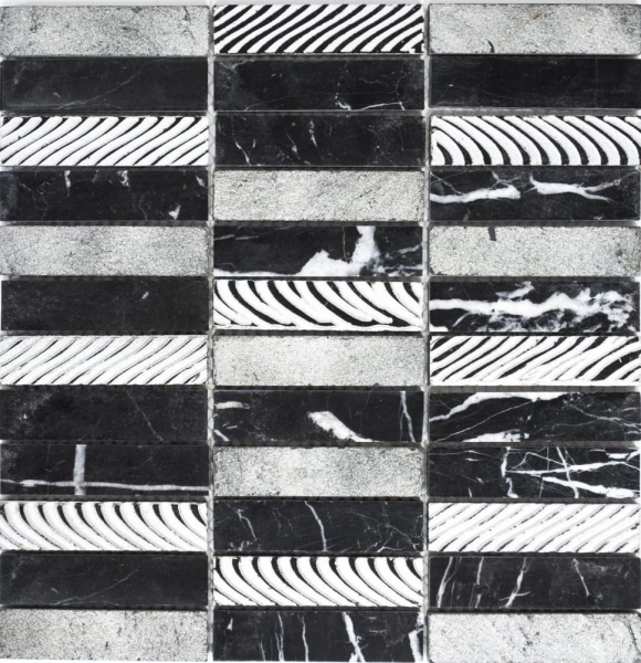 Muestra de mano mosaico azulejo mármol piedra natural rectángulo piedra talla plata negro MOS40-STN89_m