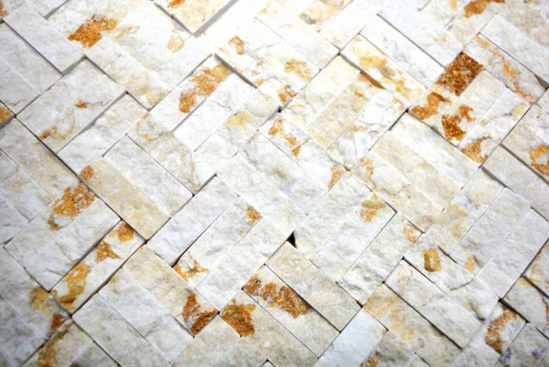 Muestra de mano mosaico azulejo mármol piedra natural parquet Splitface soleado beige 3 D MOS42-x3d63_m
