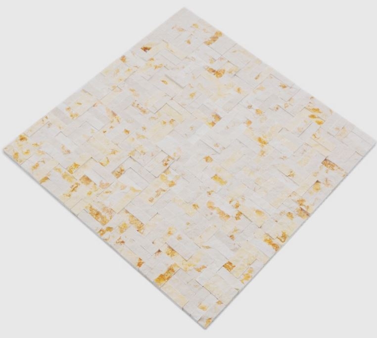 Splitface mosaico de mármol pared de piedra natural parquet beige soleado óptica 3D - MOS42-x3d63