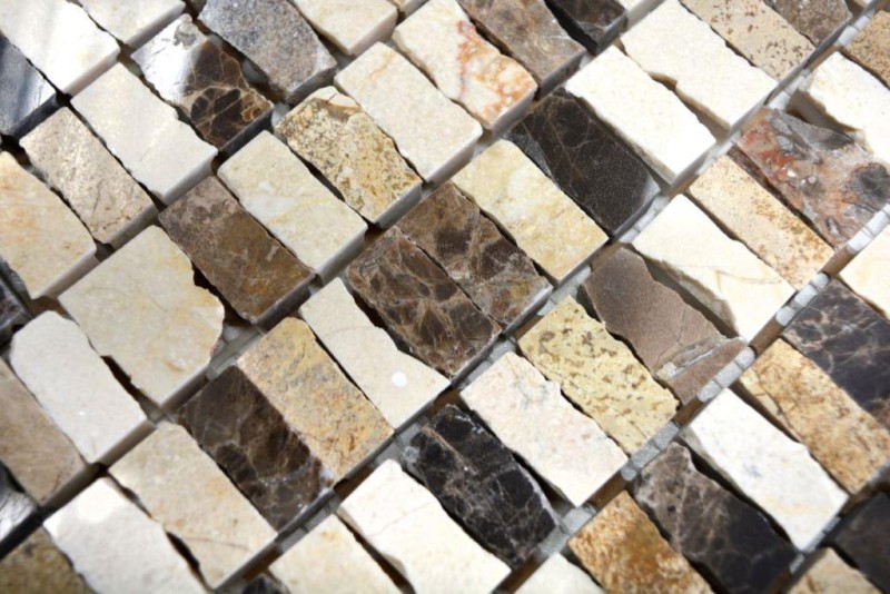 Mármol mosaico de azulejos de piedra natural palillos beige crema marrón oscuro backsplash cocina - MOSSopo-M10-VH21