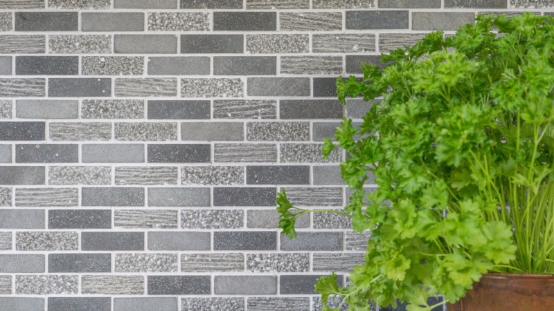 Mosaico de mármol de piedra natural gris cemento gris antracita ladrillo mirada talla azulejo backsplash cocina - MOS40-B49