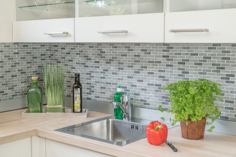 Mosaico de mármol de piedra natural gris cemento gris antracita ladrillo mirada talla azulejo backsplash cocina - MOS40-B49