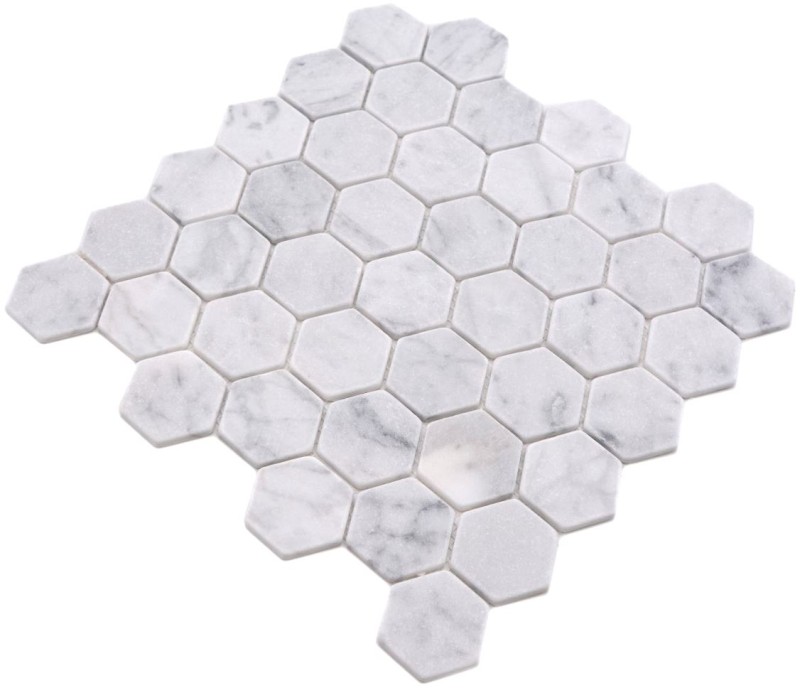 Mármol azulejo de mosaico de piedra natural hexágono blanco antracita Carrara mirada backsplash azulejo de la pared - MOS44-0103