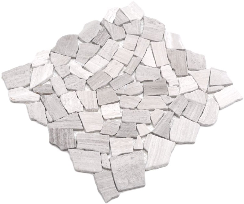 Mosaico de mármol de cantera de piedra natural poligonal gris rayas gris claro plata azulejo backsplash pared backsplash cocina - MOS44-0202