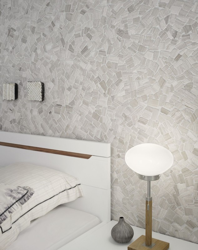 Mosaico de mármol de cantera de piedra natural poligonal gris rayas gris claro plata azulejo backsplash pared backsplash cocina - MOS44-0202