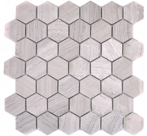 Muestra de mano mosaico azulejo mármol piedra natural hexágono mármol gris rayas MOS44-1205_m