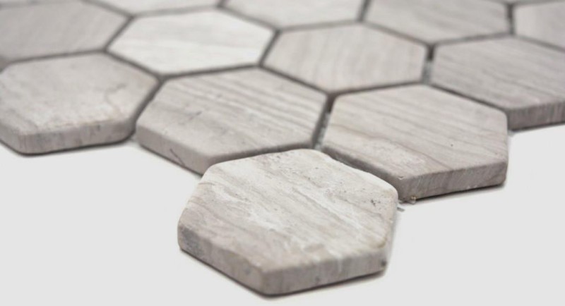 Mármol mosaico de azulejos de piedra natural hexágono gris claro crema rayas ducha pared piso azulejo backsplash - MOS44-1205