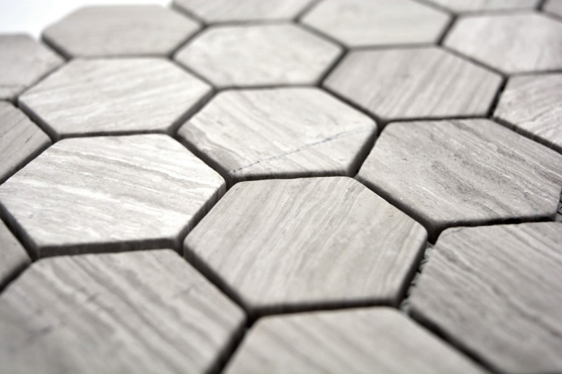 Mármol mosaico de azulejos de piedra natural hexágono gris claro crema rayas ducha pared piso azulejo backsplash - MOS44-1205
