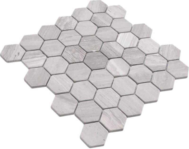 Mármol mosaico de azulejos de piedra natural hexágono gris claro crema rayas ducha pared piso azulejo backsplash - MOS44-1205