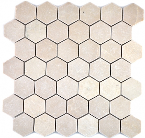 Muestra de mano mosaico mármol piedra natural beige hexágono mármol Botticino Anticato MOS42-1212_m